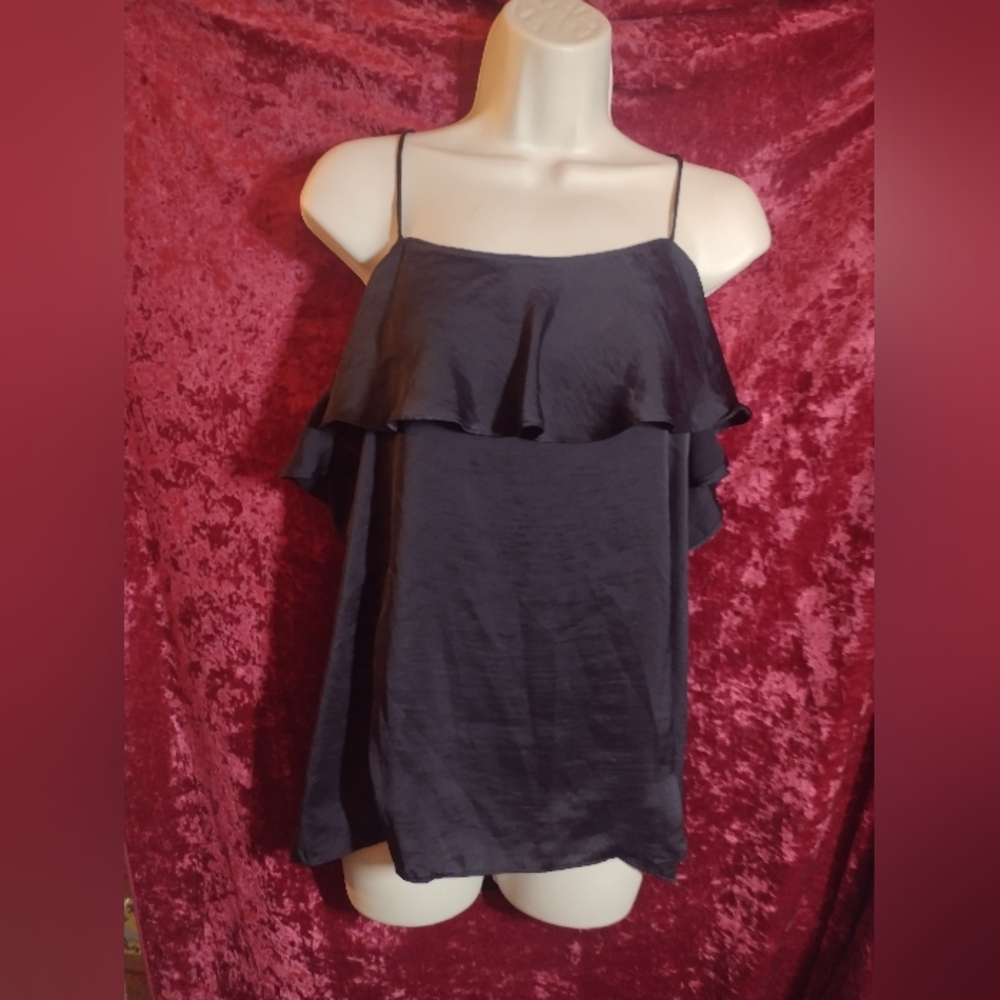 Black Off-Shoulder Ruffle Camisole Spaghetti Strap Tank